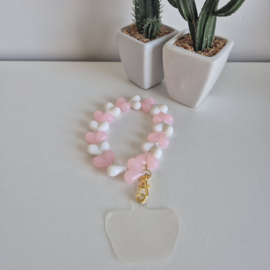 Telefoonkoord hartjes Roze-Wit
