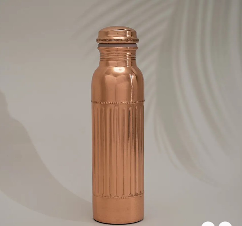 Puur koperen waterfles dot lining ± 950 ml Zware Uitvoering