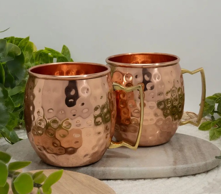 Puur koperen set van 2 bierpullen/mokken ± 400 ml