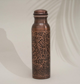 Kupferwasserflasche mit Blumenmuster, antik, ca. 950 ml