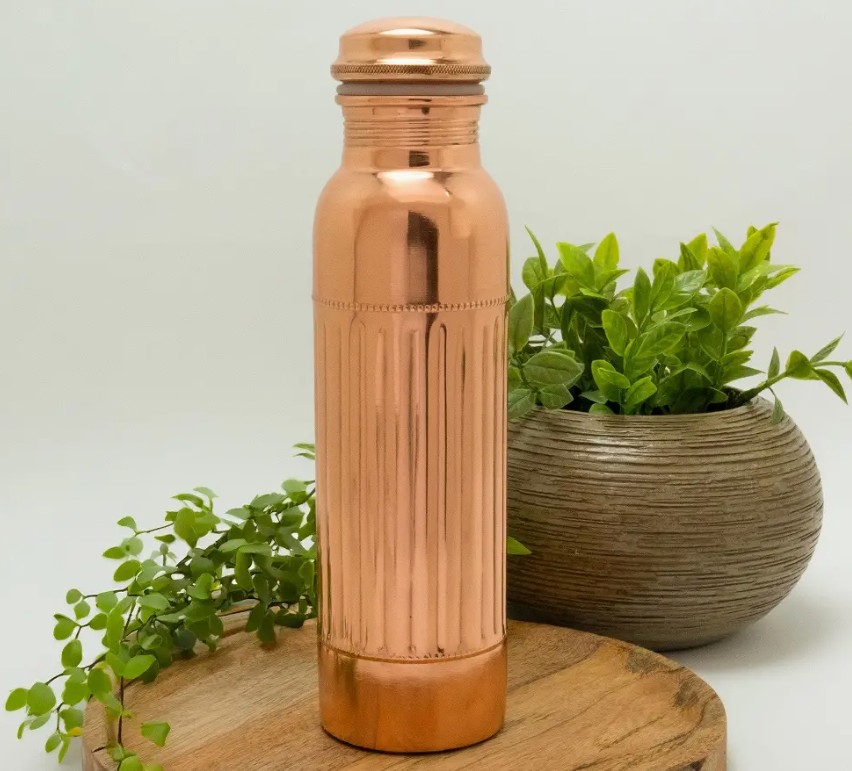 Puur koperen waterfles dot lining ± 950 ml Zware Uitvoering