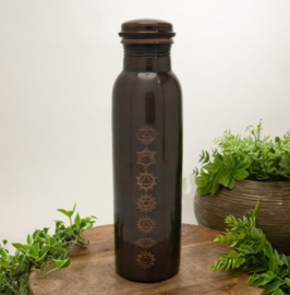 Kupferne Wasserflasche mit 7 Chakren, antik, 950 ml