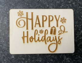 Houten kaartje 'happy holidays'