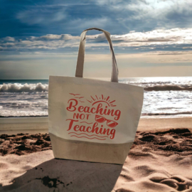 Shopper met jutte bodem “beaching not teaching”