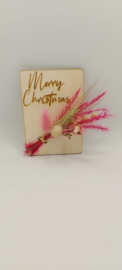 Houten kaartje met droogbloemen 'merry christmas'