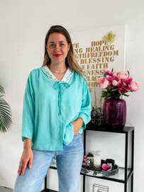 Mint groene Vintage blouse, Maat M-L