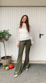 Rib Flare Legging in mos groen