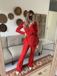 Velvet rib Flare Legging in Hot Red