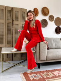 Velvet rib Flare Legging in Hot Red