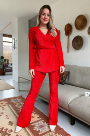 Velvet rib Flare Legging in Hot Red