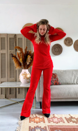 Velvet rib Flare Legging in Hot Red