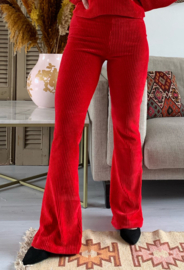 Velvet rib Flare Legging in Hot Red