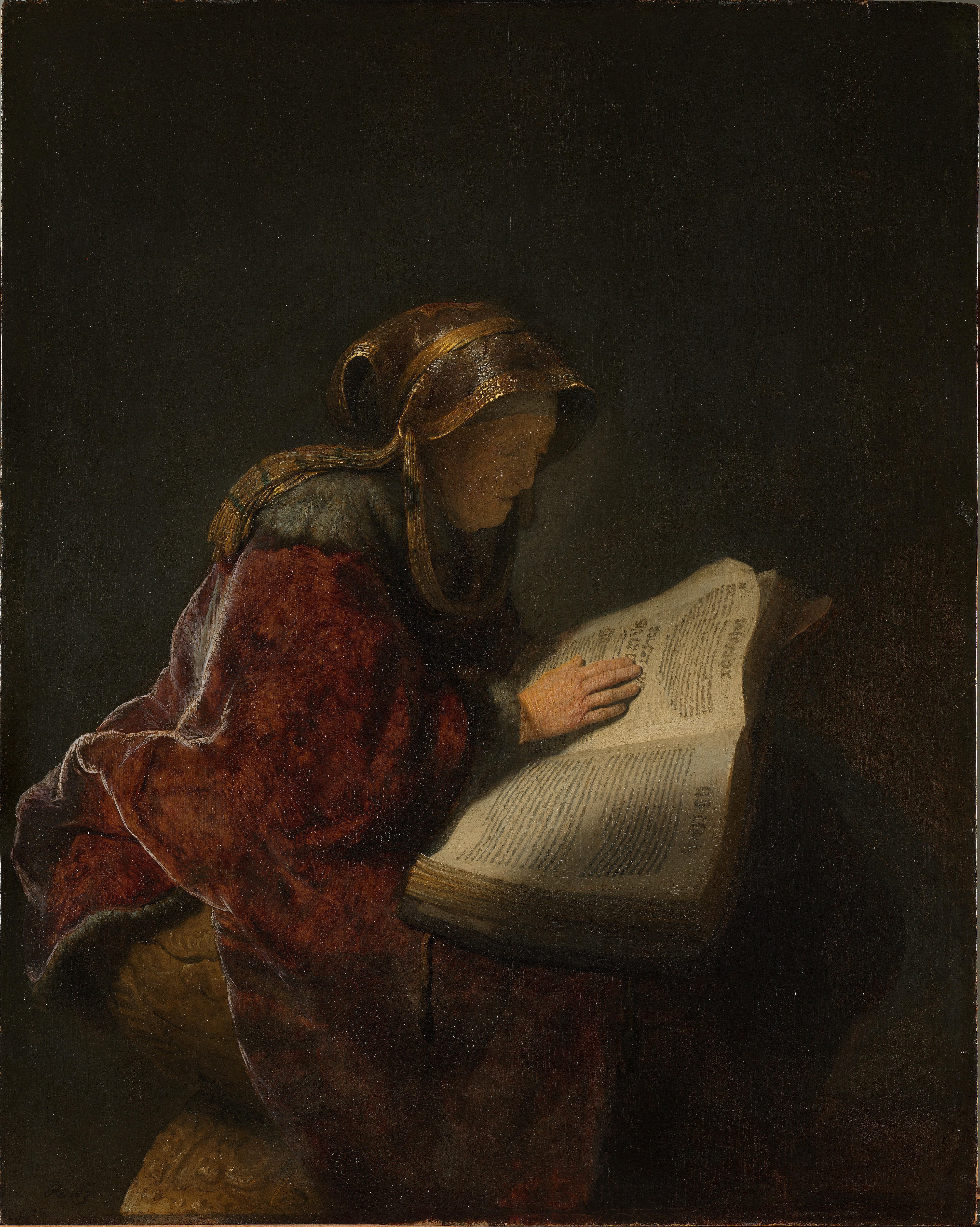 Rembrandt, Oude lezende vrouw, waarschijnlijk de profetes Hanna
