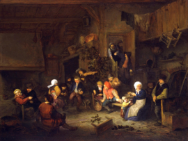 Van Ostade, feestvierende dorpsbewoners in een herberg