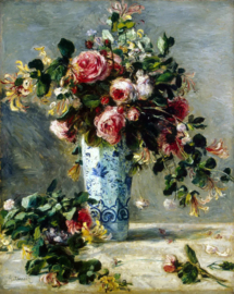 Renoir, Rozen en jasmijn in een delfts blauwe vaas