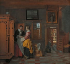 De Hooch, Binnenhuis met vrouwen bij een linnenkast