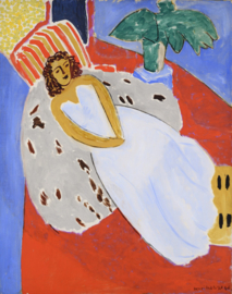 Matisse, Jonge vrouw in het wit met rode achtergrond