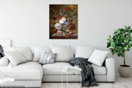 Van Dael, Stilleven met bloemen op een borstwering