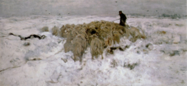 Mauve, Kudde schapen met herder in de sneeuw