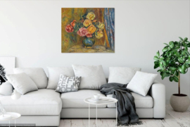 Renoir, Stilleven, rozen voor blauw gordijn