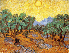 Van Gogh, Olijfbomen met gele lucht en zon