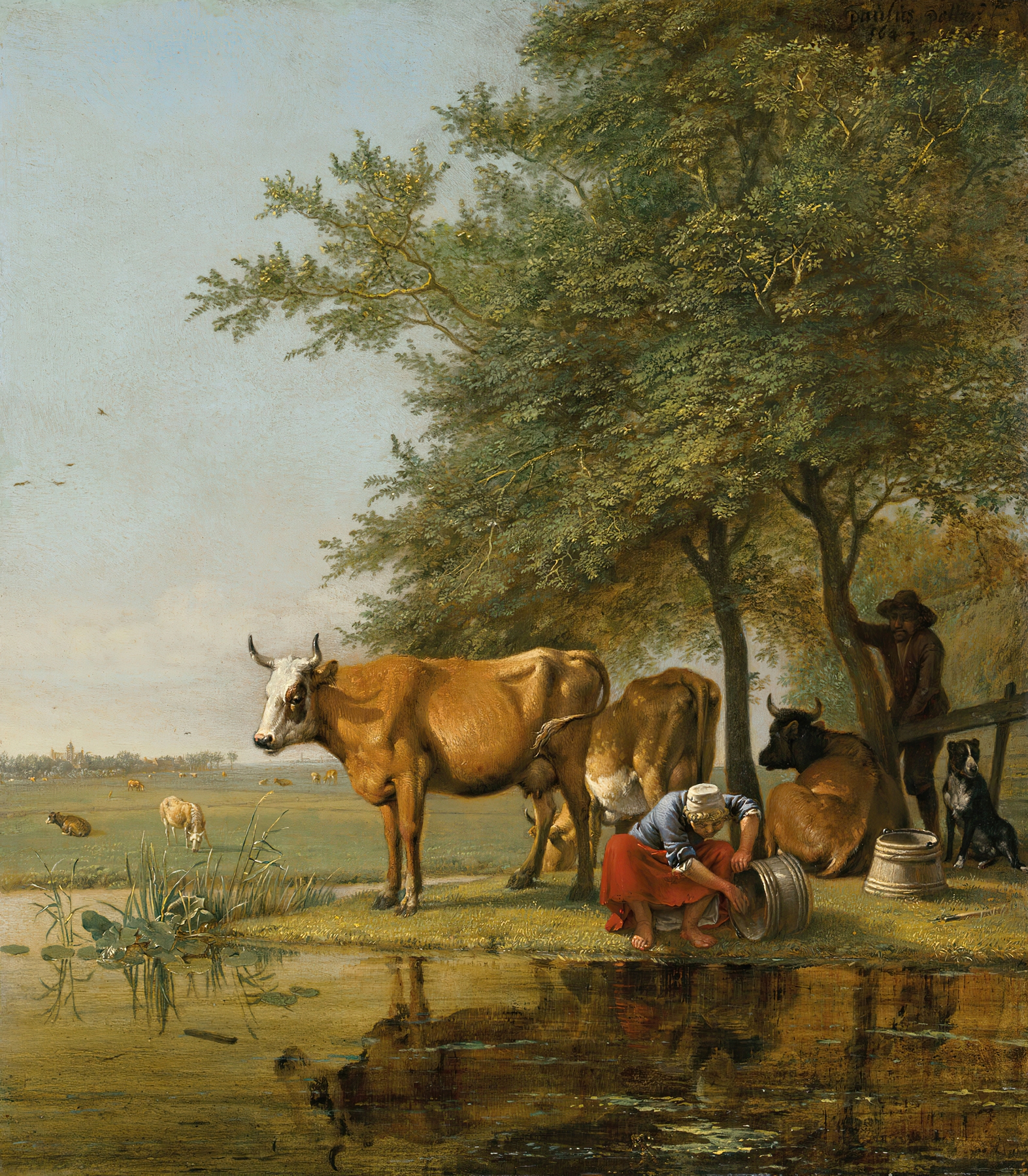 Potter, Landschap met vee en een vrouw met een emmer