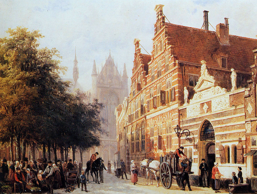 Springer, Kerkegracht en weeshuis in Leiden
