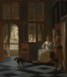 De Hooch, Het aanreiken van een brief in een voorhuis