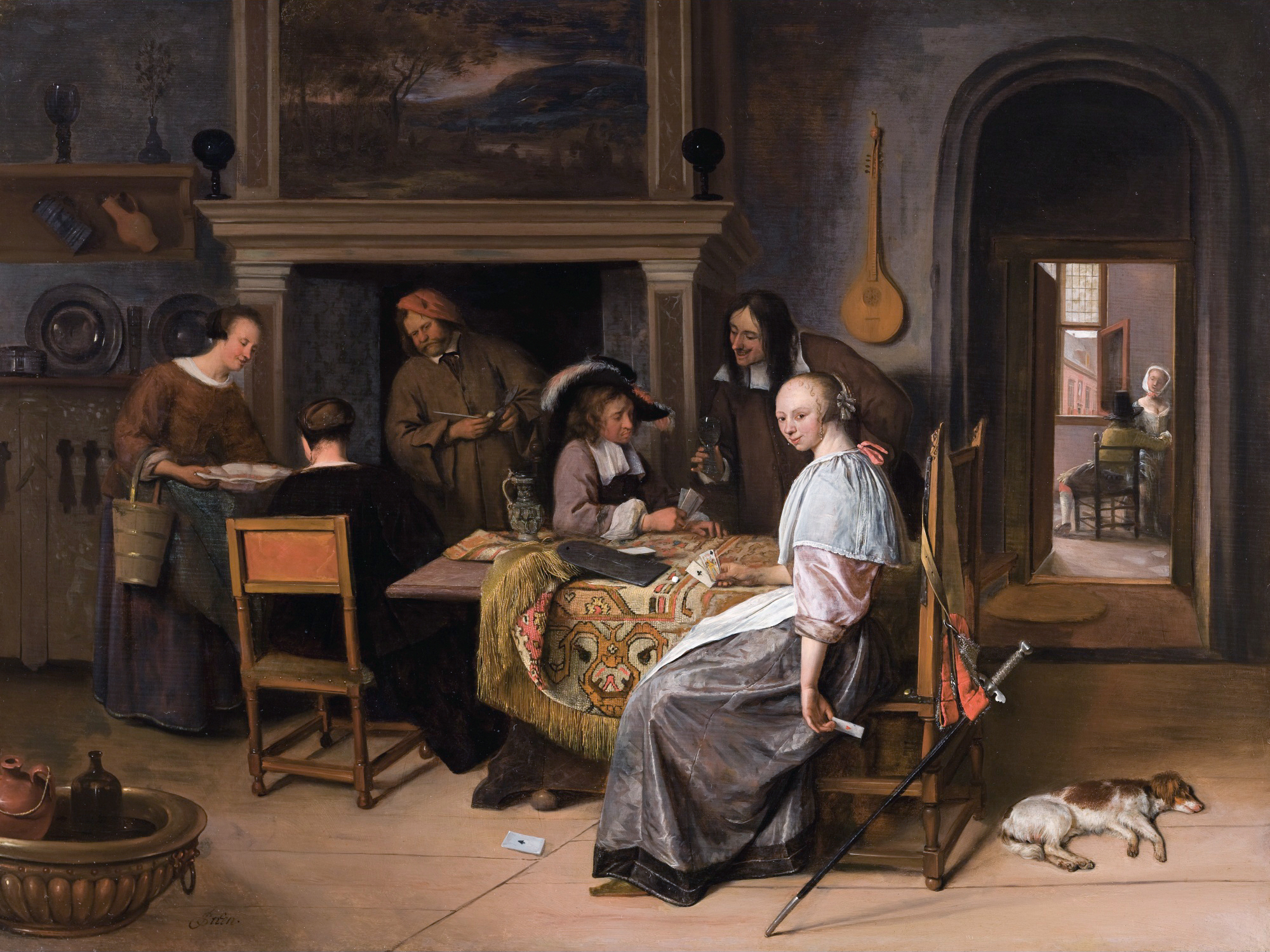 Steen, Kaartspelers in een interieur