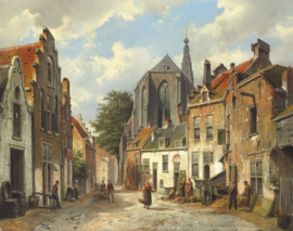 W. Koekkoek, Stadsmensen in een zonnige Nederlandse straat