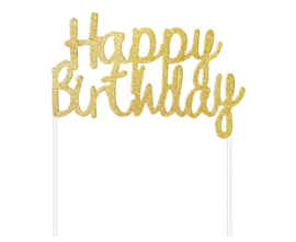 Taarttopper Happy Birthday - goud glitter