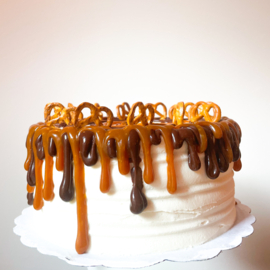 SALTED CARAMEL PRETZEL CAKE