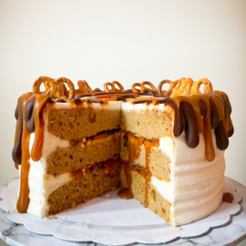 SALTED CARAMEL PRETZEL CAKE