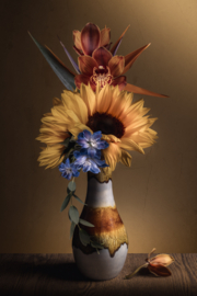 Zonnebloemen stilleven op canvas