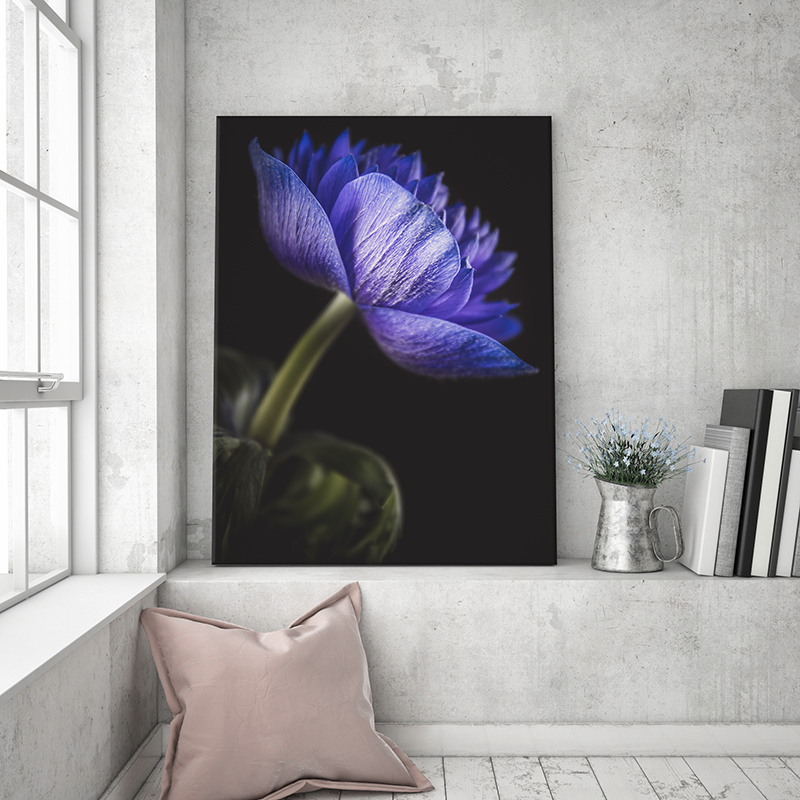 Blauwe bloemen op canvas
