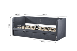 BED 'PARMA' 90X200 MET LATTENBODEM GRIJS