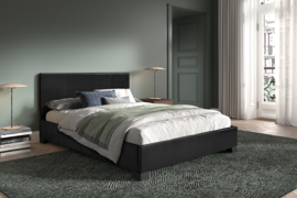 BED 'ROMA' 140X200 MET LATTENBODEM PU ZWART