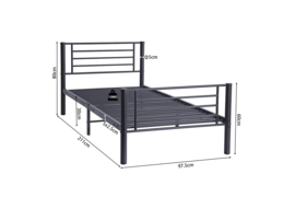 BED 'SAMMY' 90X200 METAAL DONKERGRIJS