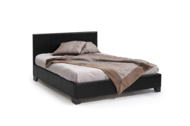 BED 'ROMA' 140X200 MET LATTENBODEM PU ZWART