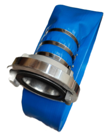 Plat oprolbare blauwe PVC afvoerslang | waterpompslang | bouwslang diameter 4" - 102 mm - DN100 | ROL = 25 METER