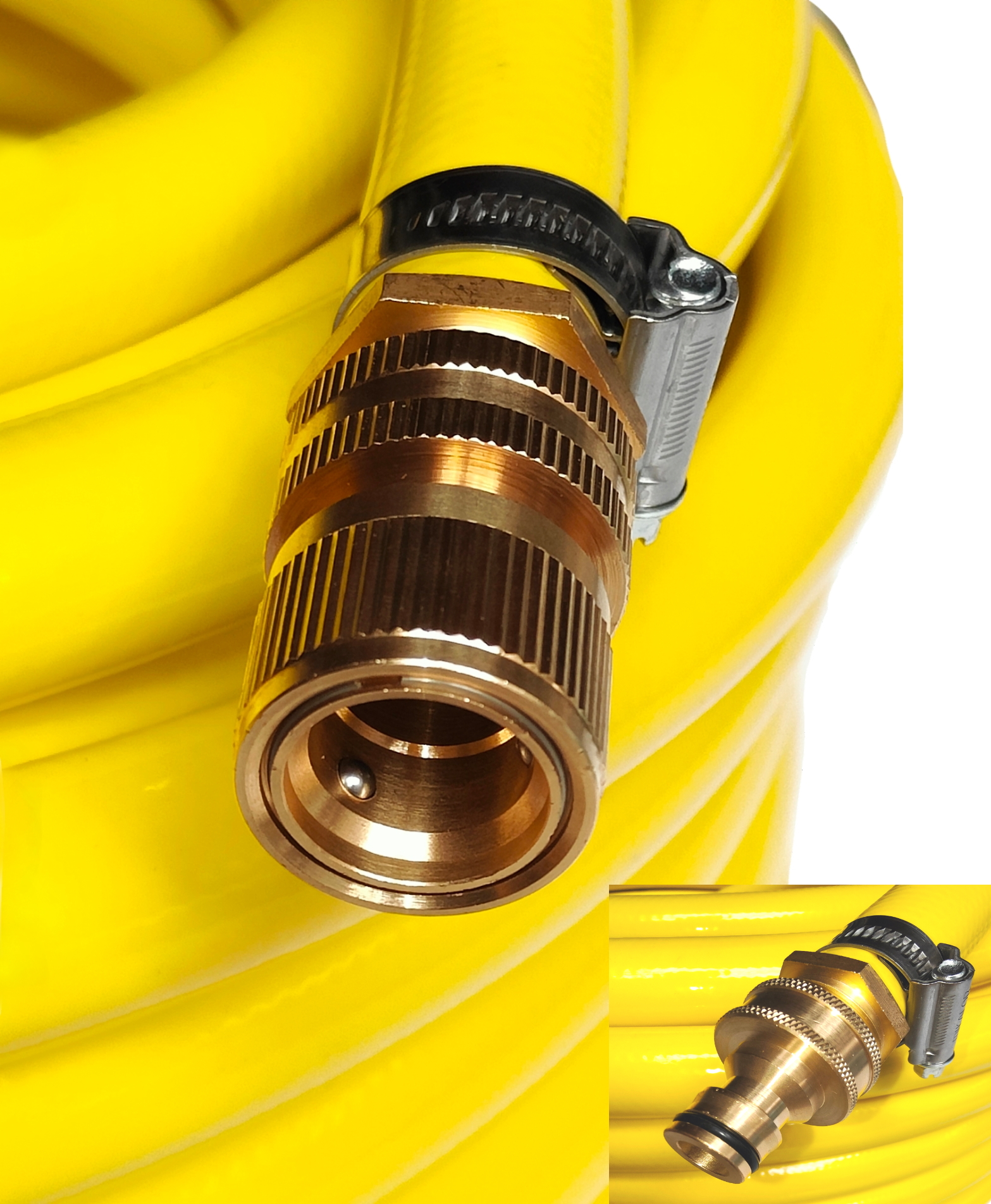 Professionele waterslang | beregeningslang | dekwasslang geel 25 mm | 1" | DN25 x 50 meter | 5-laags Anti-Torsie Hose (ATH) | GARDENA MESSING VROUWELIJK + MANNELIJK