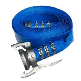 Plat oprolbare blauwe PVC afvoerslang | waterpompslang | bouwslang diameter 1" - 25 mm - DN 25 | ROL = 25 METER