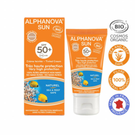 ALPHANOVA SUN TINTED FACE CREAM SPF 50 | Biologische intensief beschermende zonnebrandcrème met een subtiel tintje en SPF50,