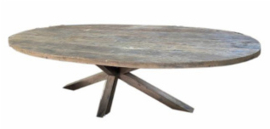 Rough ovale tafel met houten spin poot