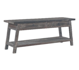 Driftwood sidetable Miring met schuine poot 2 lades en onderblad