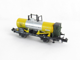 Minitrix 13206 N K.Bay.Sts.B Ketelwagen met rem, 2-assig, geel/zilver, 'Chemische Werke GmbH München' in ovp