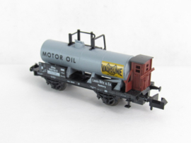 Minitrix 13647 N KPEV Tankwagen met remmen, 2 assen, grijs, 'MOTOROLIE', 'VALVOLINE' in ovp