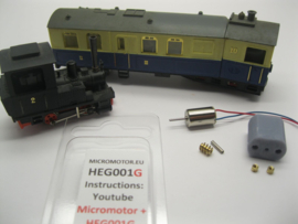 Micromotor HEG001G Egger Bahn / Jouef  H0e (Gmeinder 1, Bregenzer Waldbahn 2, Siemens-Schuckert-Lok 3, Werklok Kraus-Maffei 4, Dampflok 5, Henschel 102, USA Dampflok, Ruhr-Lippe-Kleinbahnen Treibwagen 10)