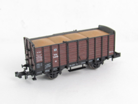 Minitrix 13641 N KPEV Open goederenwagon (veewagen), type VO, 2-assig, bruin/zwart in ovp