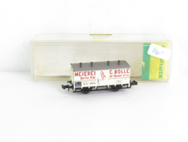 Minitrix 13643 N KPEV Melkwagen, 2 assen, wit, `MEIEREI C. BOLLE`, `Berlijn NW` in ovp
